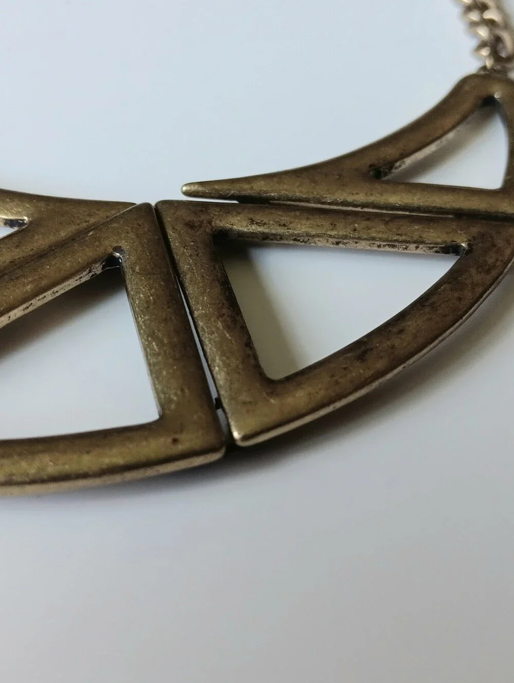 Geometric Openwork Crescent Necklace - Brass Tone